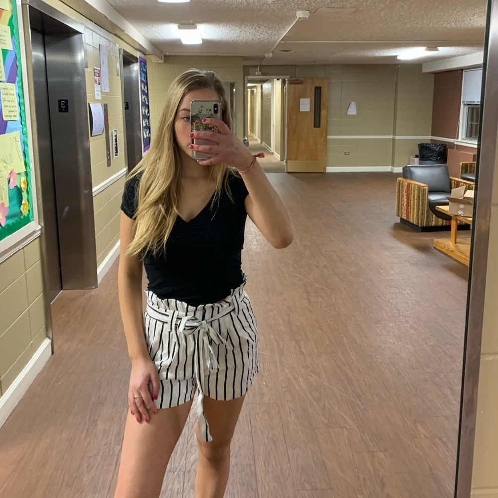 Striped self-tie shorts